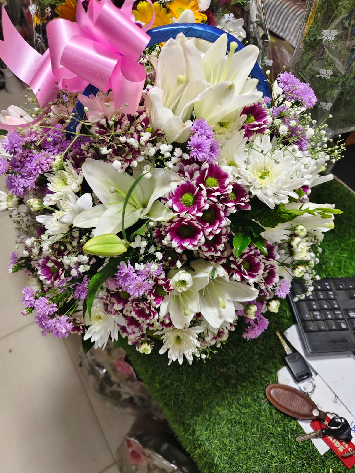 Basket: Lily And Mixed Chrysantemum  Flower Baskat